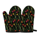 Embroidery Tulip Pattern Print Oven Mitts