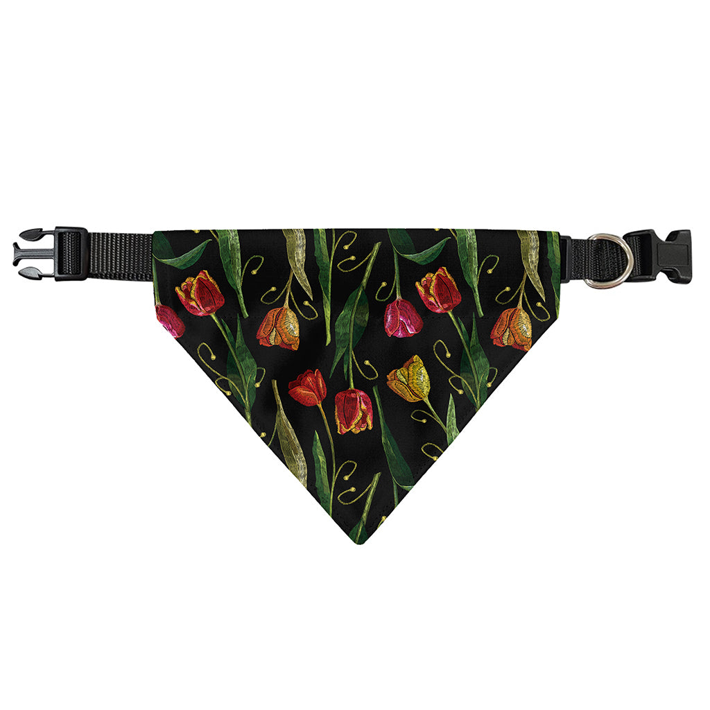 Embroidery Tulip Pattern Print Over The Collar Dog Bandana