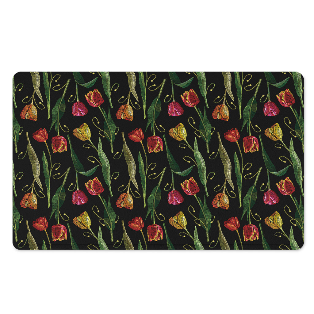 Embroidery Tulip Pattern Print Polyester Doormat