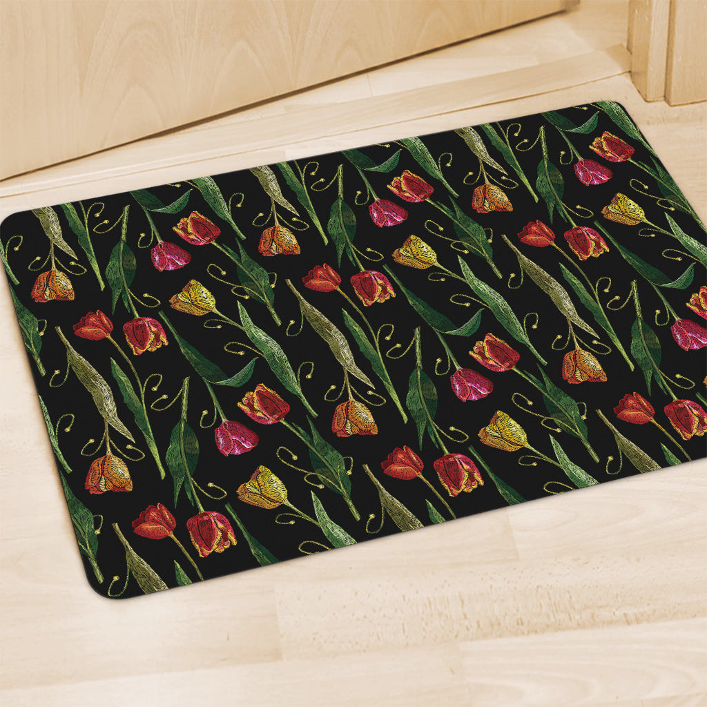 Embroidery Tulip Pattern Print Polyester Doormat
