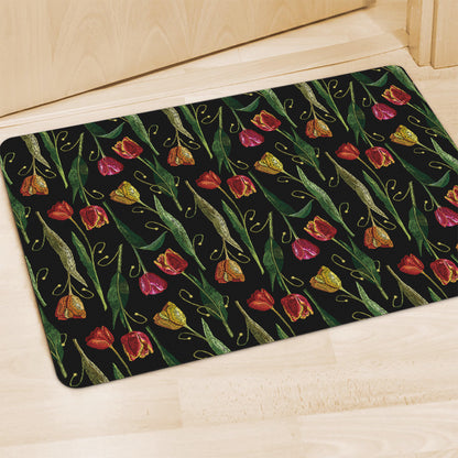 Embroidery Tulip Pattern Print Polyester Doormat