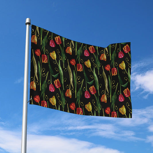 Embroidery Tulip Pattern Print Polyester Flag