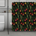 Embroidery Tulip Pattern Print Polyester Shower Curtain