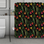 Embroidery Tulip Pattern Print Polyester Shower Curtain