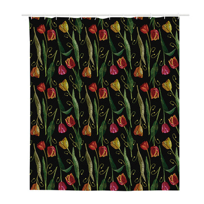 Embroidery Tulip Pattern Print Polyester Shower Curtain