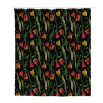 Embroidery Tulip Pattern Print Polyester Shower Curtain
