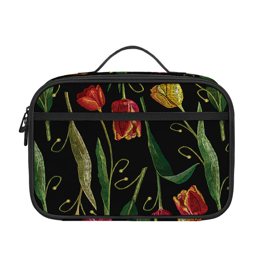 Embroidery Tulip Pattern Print Portable Lunch Bag