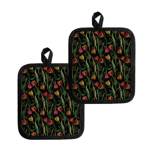 Embroidery Tulip Pattern Print Pot Holders