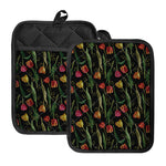 Embroidery Tulip Pattern Print Pot Holders With Pocket