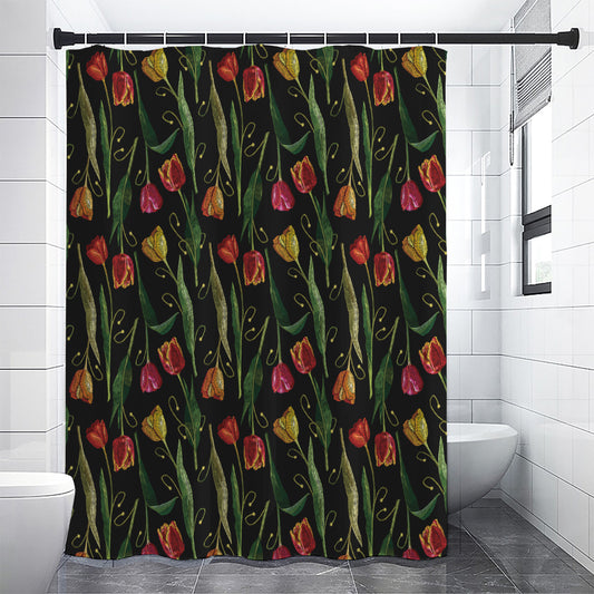 Embroidery Tulip Pattern Print Premium Shower Curtain