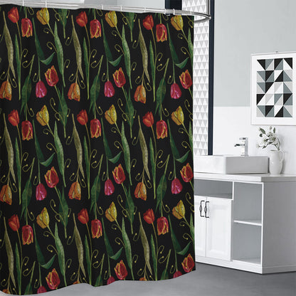 Embroidery Tulip Pattern Print Premium Shower Curtain
