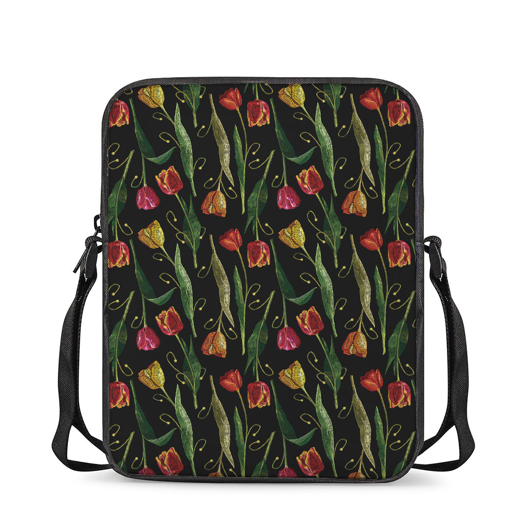 Embroidery Tulip Pattern Print Rectangular Crossbody Bag