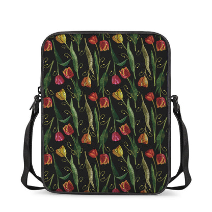 Embroidery Tulip Pattern Print Rectangular Crossbody Bag