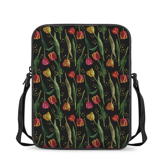 Embroidery Tulip Pattern Print Rectangular Crossbody Bag