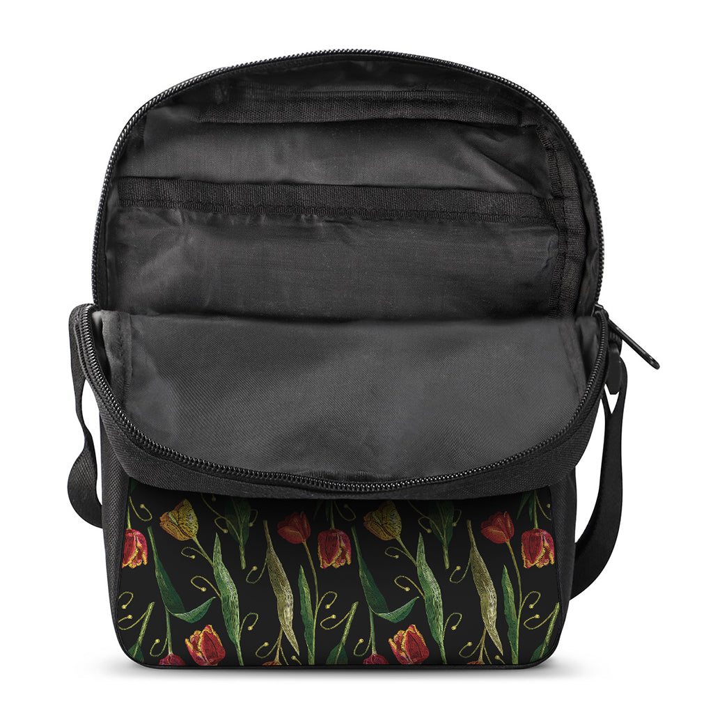 Embroidery Tulip Pattern Print Rectangular Crossbody Bag