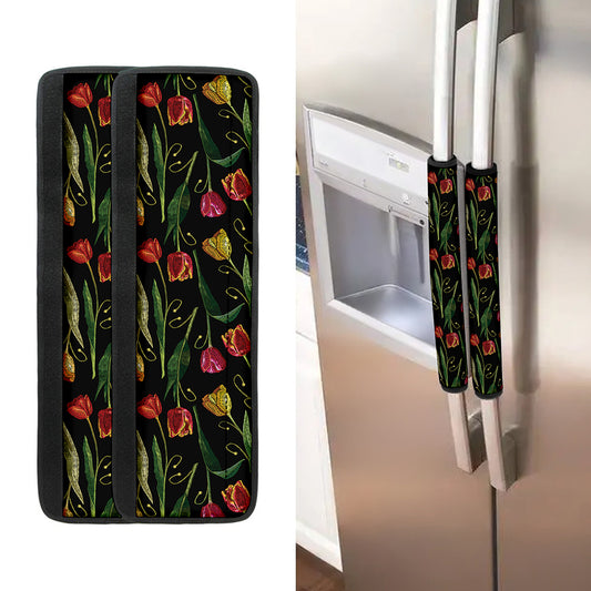 Embroidery Tulip Pattern Print Refrigerator Handle Covers