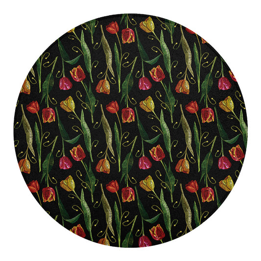 Embroidery Tulip Pattern Print Round Blanket
