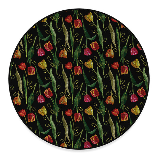 Embroidery Tulip Pattern Print Round Floor Mat