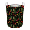 Embroidery Tulip Pattern Print Round Laundry Basket