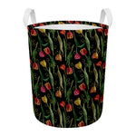 Embroidery Tulip Pattern Print Round Laundry Basket