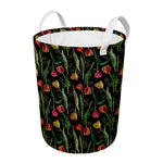 Embroidery Tulip Pattern Print Round Laundry Basket
