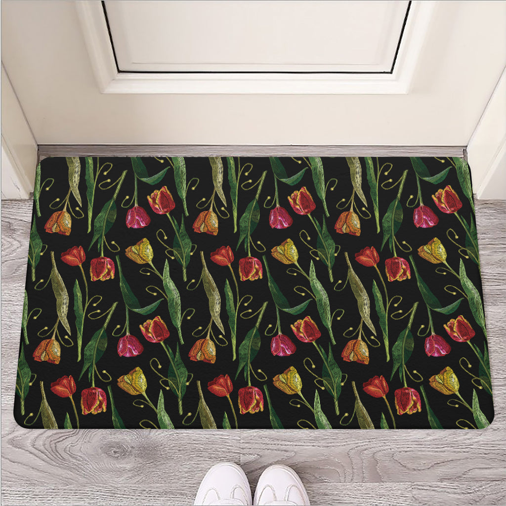 Embroidery Tulip Pattern Print Rubber Doormat