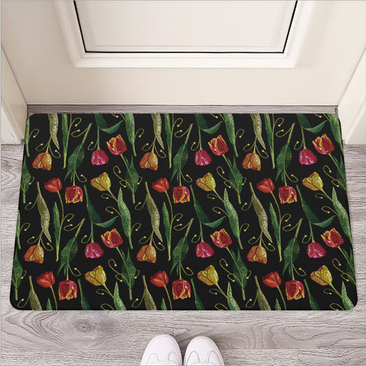 Embroidery Tulip Pattern Print Rubber Doormat