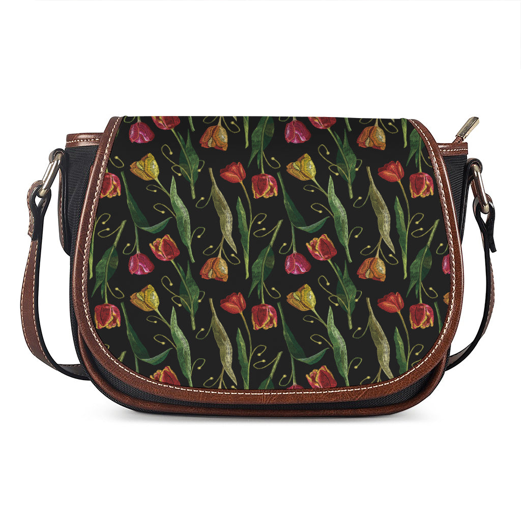 Embroidery Tulip Pattern Print Saddle Bag