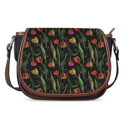 Embroidery Tulip Pattern Print Saddle Bag