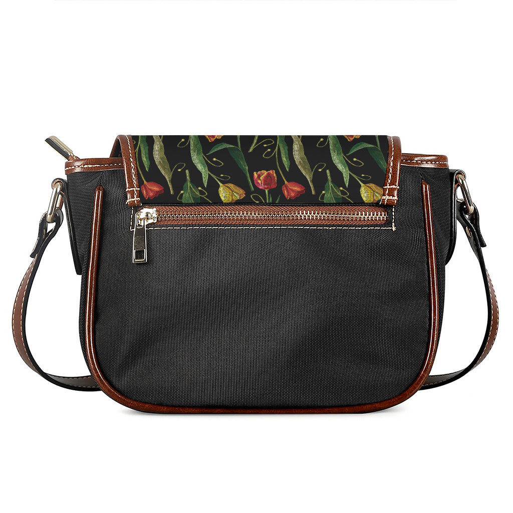 Embroidery Tulip Pattern Print Saddle Bag
