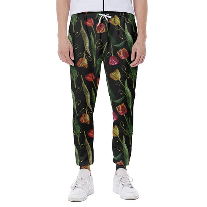 Embroidery Tulip Pattern Print Scuba Joggers