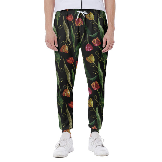 Embroidery Tulip Pattern Print Scuba Joggers