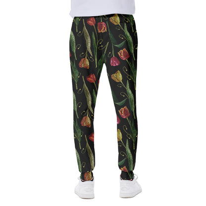 Embroidery Tulip Pattern Print Scuba Joggers