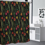 Embroidery Tulip Pattern Print Shower Curtain