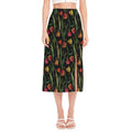 Embroidery Tulip Pattern Print Side Slit Midi Skirt