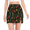 Embroidery Tulip Pattern Print Side Slit Mini Skirt