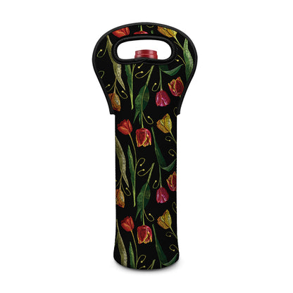 Embroidery Tulip Pattern Print Single Neoprene Wine Tote