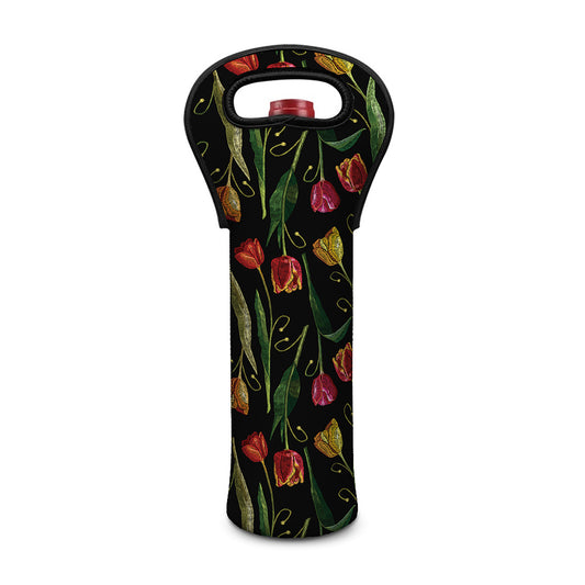 Embroidery Tulip Pattern Print Single Neoprene Wine Tote