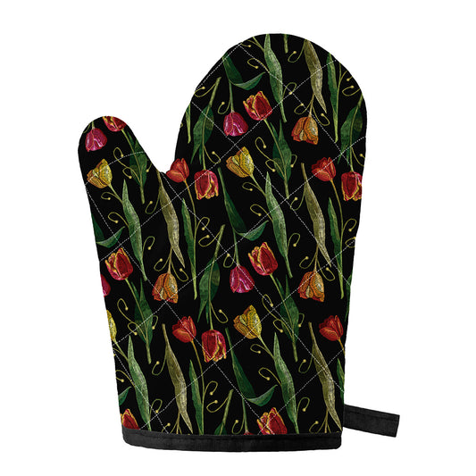 Embroidery Tulip Pattern Print Single Oven Mitt