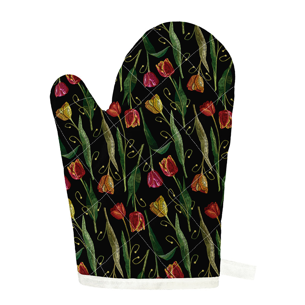 Embroidery Tulip Pattern Print Single Oven Mitt