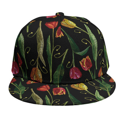 Embroidery Tulip Pattern Print Snapback Cap