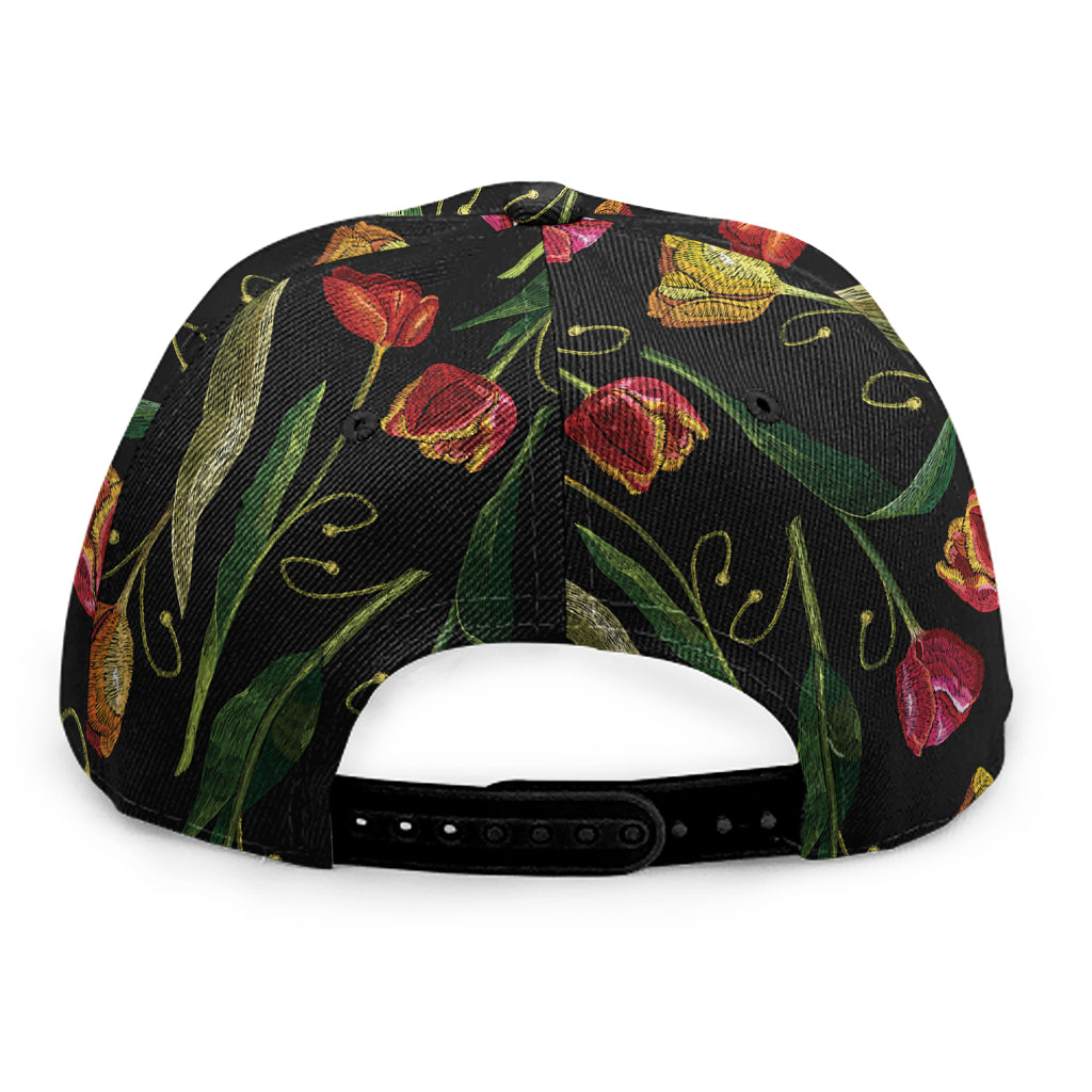 Embroidery Tulip Pattern Print Snapback Cap