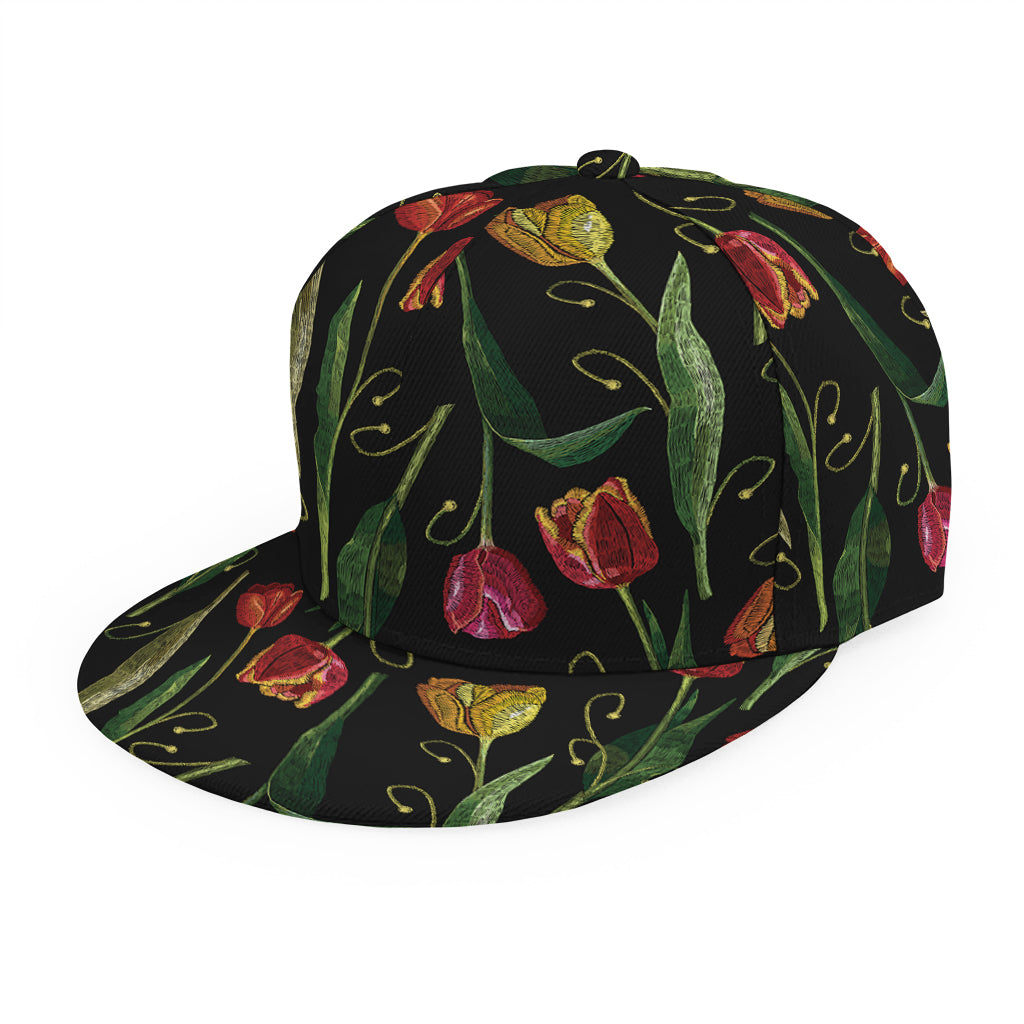 Embroidery Tulip Pattern Print Snapback Cap