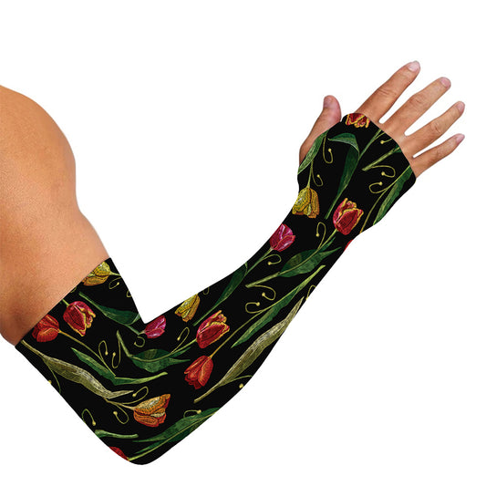Embroidery Tulip Pattern Print Sun Protection Arm Sleeves