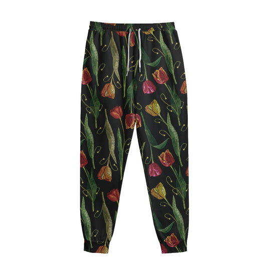 Embroidery Tulip Pattern Print Sweatpants