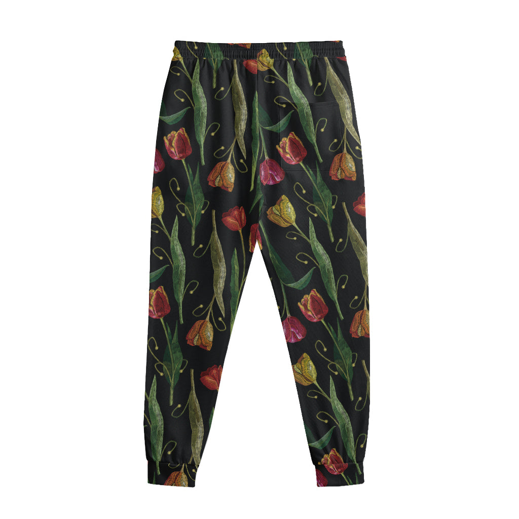 Embroidery Tulip Pattern Print Sweatpants