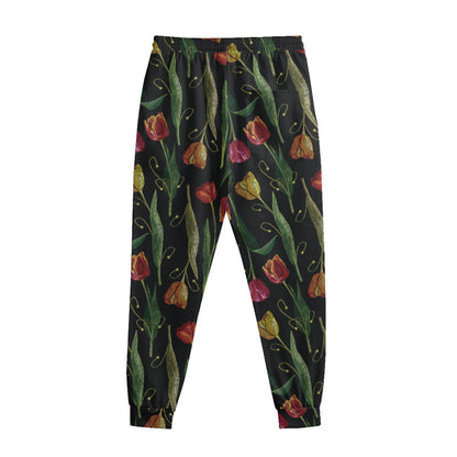 Embroidery Tulip Pattern Print Sweatpants