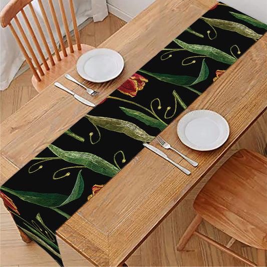 Embroidery Tulip Pattern Print Table Runner