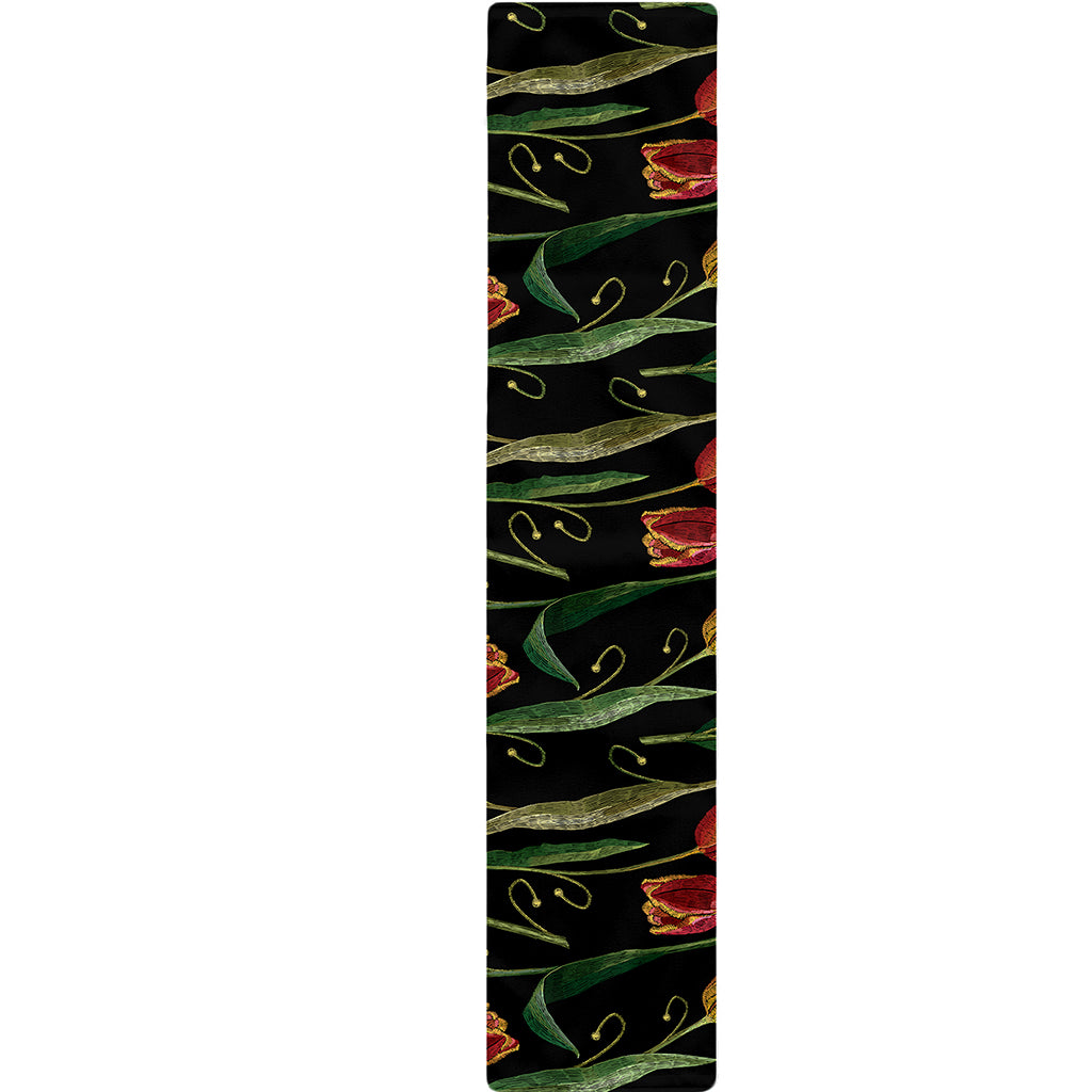 Embroidery Tulip Pattern Print Table Runner