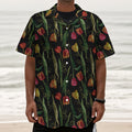 Embroidery Tulip Pattern Print Textured Short Sleeve Shirt